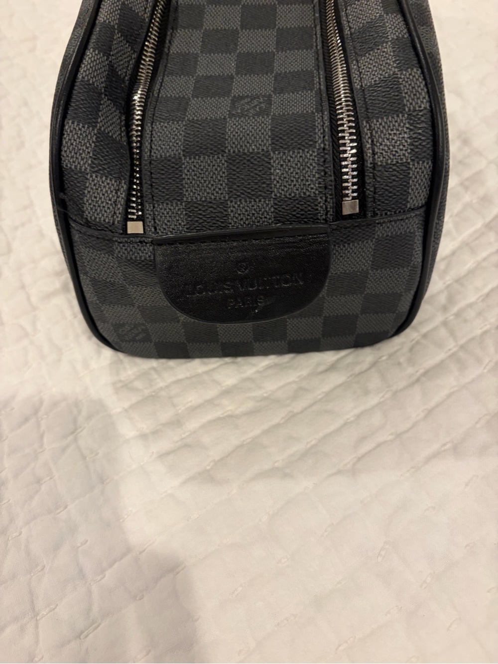 Designer-Style Black Checkered Duffel Bag with Removable Strap - Picture 7 of 8